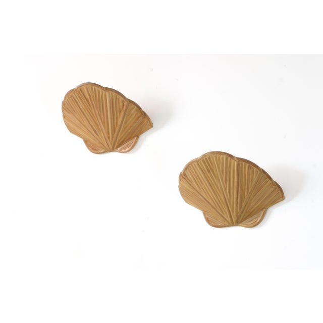 2020s Clam Shell Pencil Reed Rattan Wall Sconce (Set of 2) For Sale - Image 5 of 9