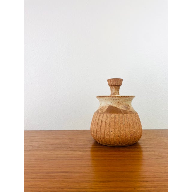 1970s Vintage 1970s Handmade Stoneware Studio Pottery Lidded Vessel Boho Chic Style For Sale - Image 5 of 8