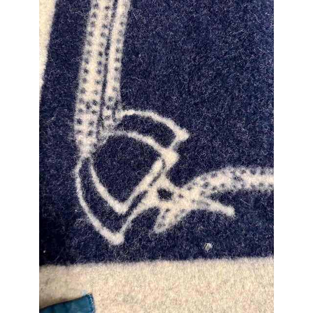 American Ralph Lauren Polo Equestrian Motif Wool Blanket – Navy & Cream For Sale - Image 3 of 9