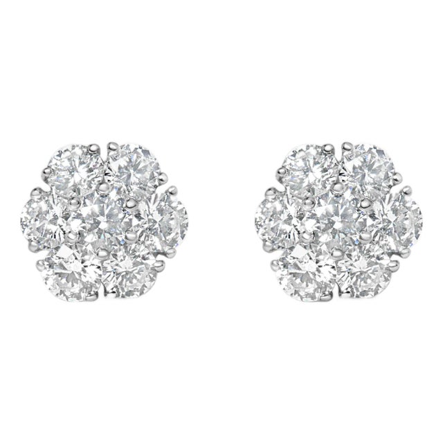 14K White Gold 1 3/4 Cttw Lab Grown Diamond Floral Cluster Composite Stud Earrings (G-H Color, VS2-SI1 Clarity) For Sale