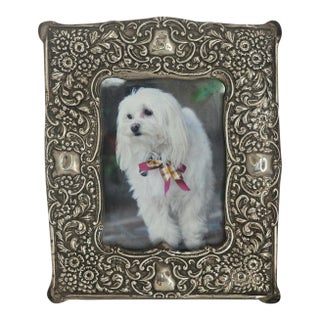 1902 Art Nouveau Sterling Silver Repousse Picture Frame — Birmingham Hallmarked For Sale