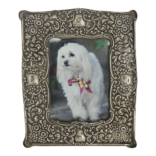 1902 Art Nouveau Sterling Silver Repousse Picture Frame — Birmingham Hallmarked For Sale