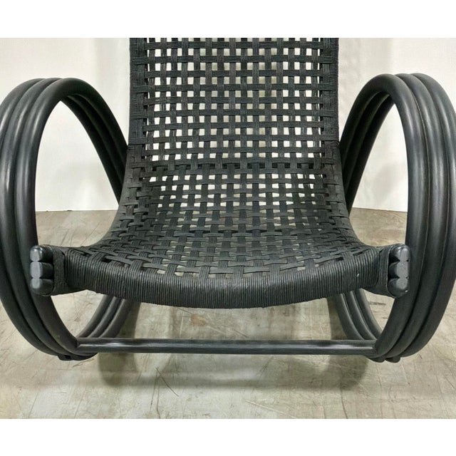 Baker Modern Nero Finish Rattan and Woven Rawhide Rollick Rollick Rocking Chair For Sale In Atlanta - Image 6 of 8