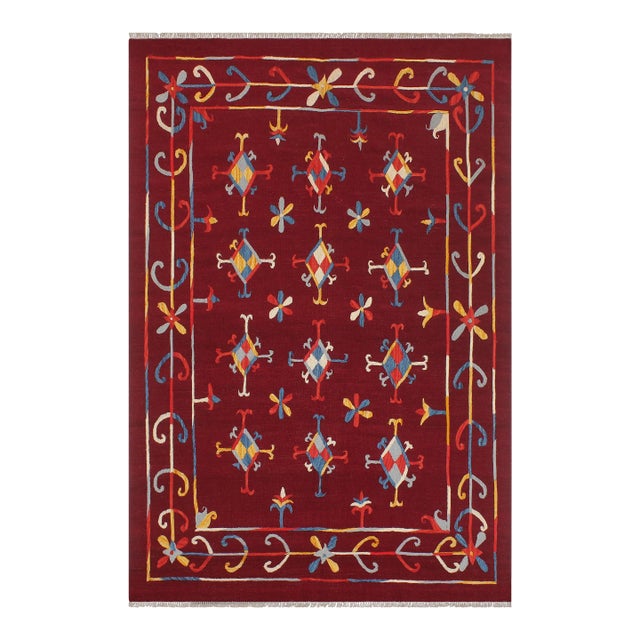 1990s 1990s Kilim Red Blue Wool Rug For Sale