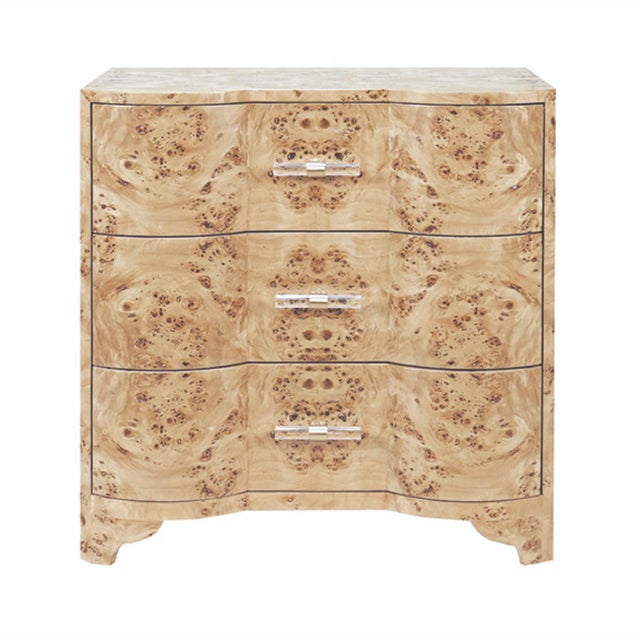 Wood Matthew Izzo Home Calvin Light Burlwood Three Drawer Side Table With Acrylic and Brass Drawer Pulls For Sale - Image 7 of 7