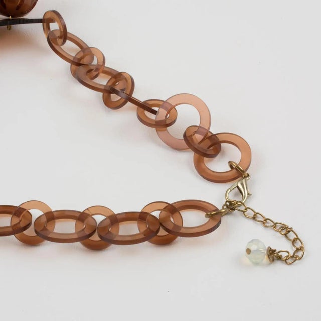 Italian Design Copper Acrylic Bib Necklace Flowers and Pearls For Sale - Image 12 of 13