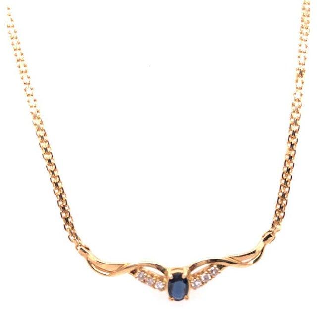 14 Karat Gold Cable Necklace With Diamond and Sapphire Soldered Pendant .40tdw For Sale - Image 11 of 12