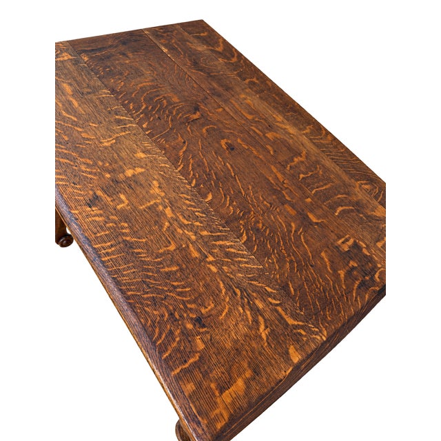 Wood Antique Tiger Oak Library Table For Sale - Image 7 of 7