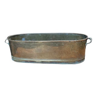 Vtg Brass Oblong Cachepot Planter With Chain For Sale