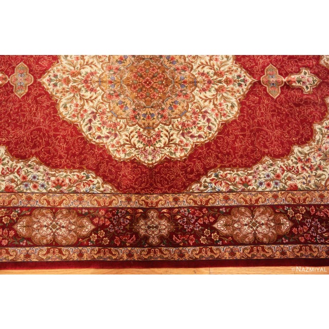Nazmiyal Collection 1950s Floral Vintage Persian Silk Qum Rug For Sale - Image 4 of 6