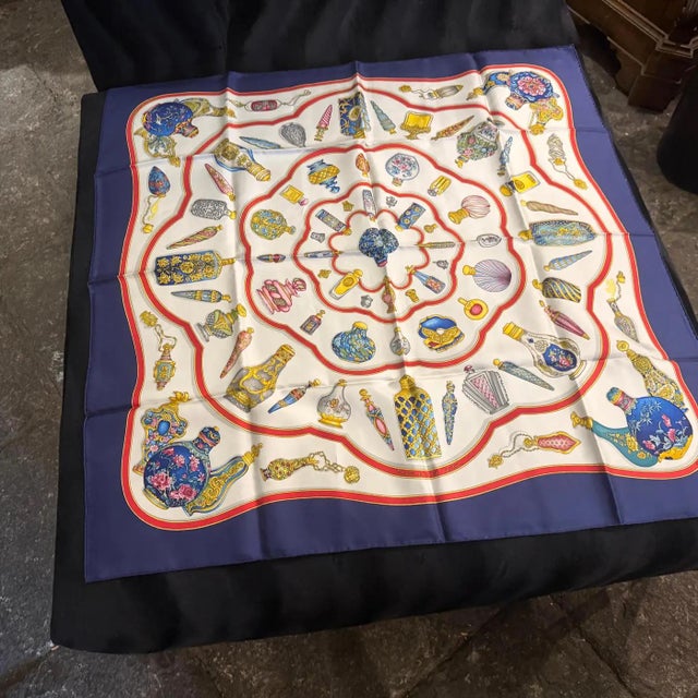 Blue An Iconic 2000s Qu'importe Le Flacon Silk Skarf by Caterine Baschet for Hermès For Sale - Image 8 of 15
