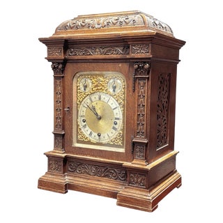 Large Victorian Oak Westminster Chime Clock from Winterthalder & Hoffmier For Sale