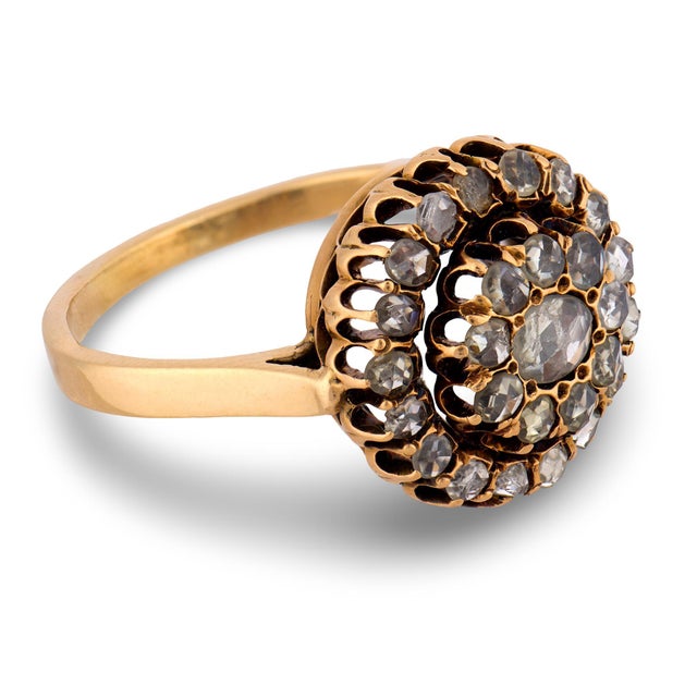 19th Century 19th Century Victorian Rose Cut Diamond 14k Yellow Gold Halo Ring, Size 7.25 For Sale - Image 5 of 5
