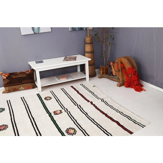 Mid 20th Century Vintage Embroidered Hemp Kilim Rug For Sale In Los Angeles - Image 6 of 7