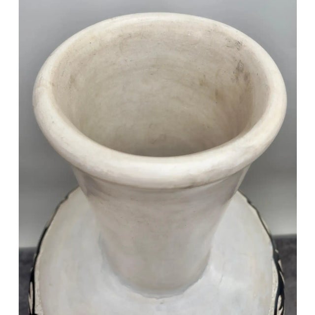 Monumental Boho Chic Moroccan Off White & Black Pottery Floor Vase or Urn For Sale In New York - Image 6 of 9
