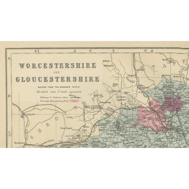 Worcestershire & Gloucestershire County Map, 1885 For Sale - Image 3 of 9