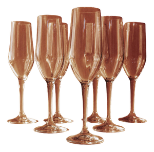 Vintage Champagne Glasses in Clear Glass with Stem and Flute Shape, 1990s, Set of 7
