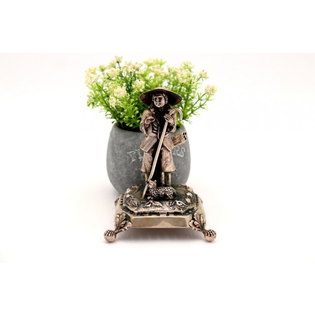 Silver Toothpick Holder with Shepherd Figure For Sale - Image 6 of 6