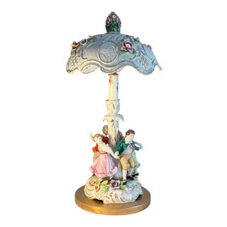 Von Schierholz Porcelain Ring Around the Rosie Children Table Lamp Floral Lithophane Shade For Sale