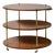 Italian 3 Tier Oval End Table on Casters in Burl Wood & Brass For Sale