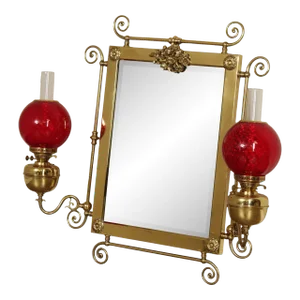 Victorian Brass Oil Lamp Candelabra Wall Mirror