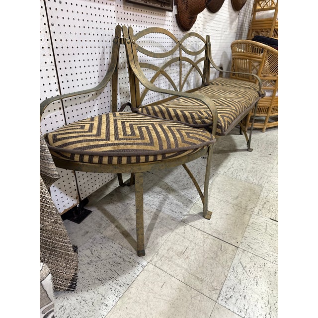 Antique French Three-Part Iron Bench With New Custom Cushions For Sale - Image 4 of 12