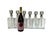 A striking and increasingly hard-to-find set of six vintage glass liquor dispensers with polished chrome pour tops and...