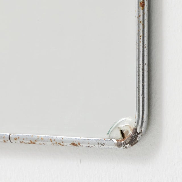 Vintage French Metal-Framed Mirror with Rounded Corners and Chain, 1940s For Sale - Image 9 of 12