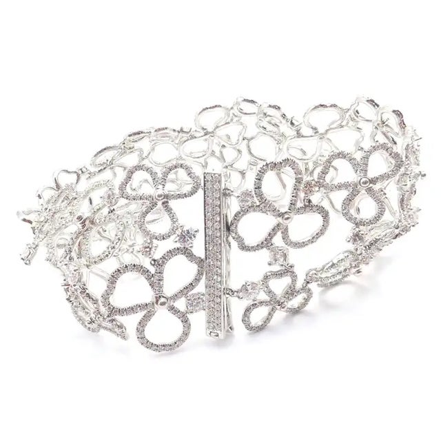 White Tiffany & Co. Paper Flowers Platinum Diamond Wide Bracelet For Sale - Image 8 of 10