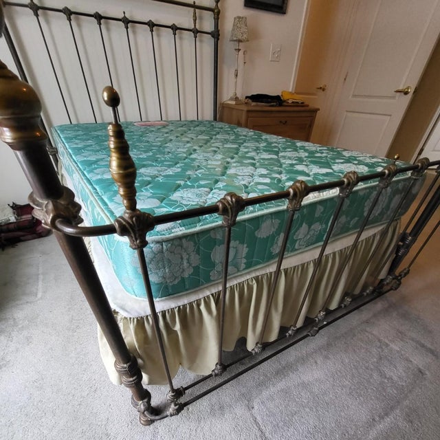 French Antique French 1890’s Cast Iron and Brass Full Size Bed Frame For Sale - Image 3 of 14