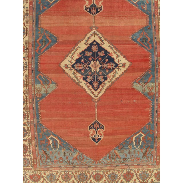 Antique Persian Serapi Carpet, Handmade Wool Oriental Rug, Ivory Rust Light Blue For Sale - Image 12 of 18