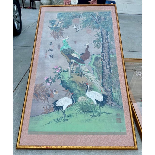 Chelsea House Pair of Monumental Hand-Painted Silk Paintings Chinoiserie For Sale - Image 10 of 18