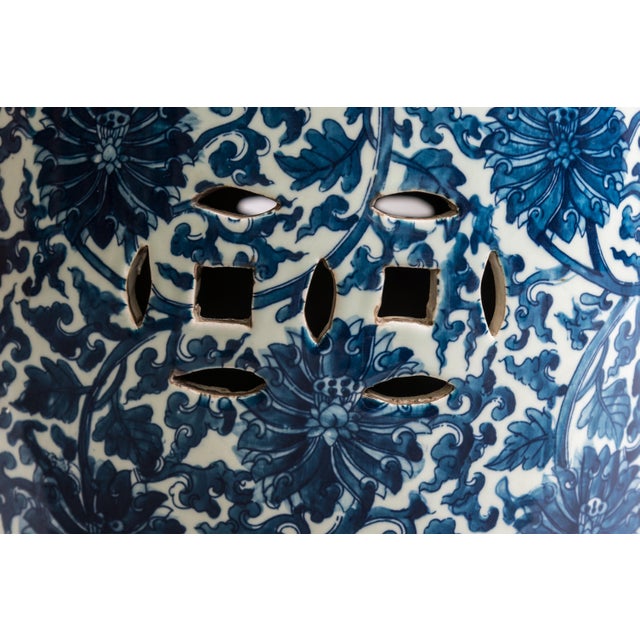 Pair of Blue and White Porcelain Chinese Oriental Drum Garden Seat For Sale - Image 9 of 9