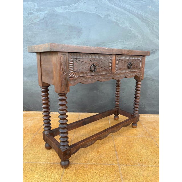 Traditional Spanish Console Table with Turned Legs and Carved Drawers, 20th Century For Sale - Image 3 of 10