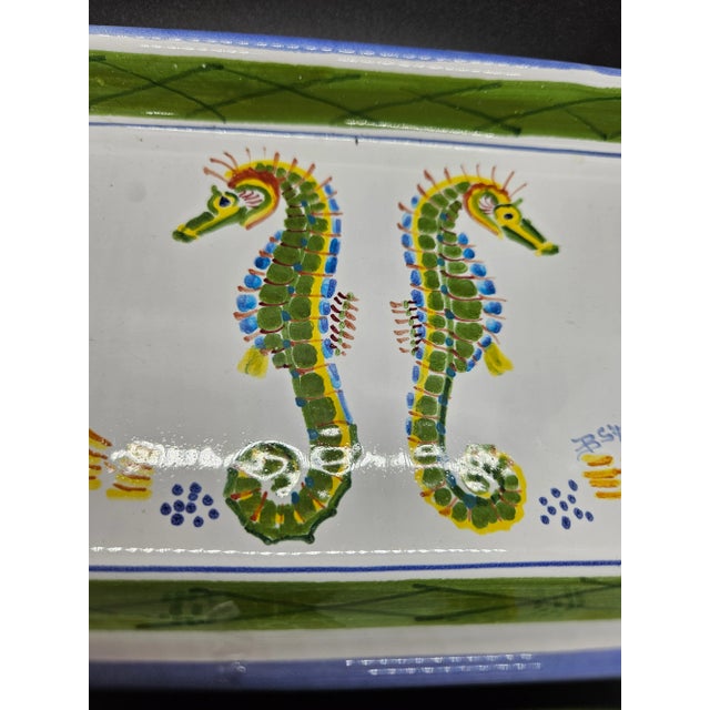 Barbara Finsness Bermuda Seahorse Hand Painted Italy Signature Collection Butter and Trinket Dish, Set of Two For Sale - Image 4 of 5