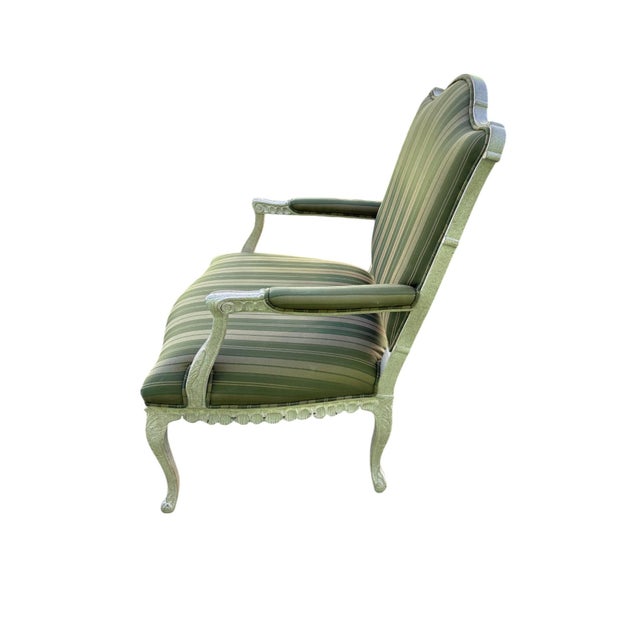 French Late 20th Century Louis XVI Style Carved Wood Bergère Chair For Sale - Image 3 of 11