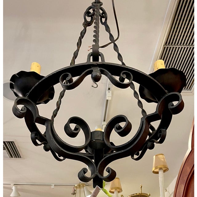 Arte De Mexico Wrought Iron Spanish Colonial Three Light Chandelier