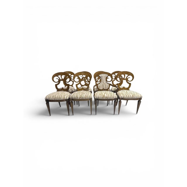Brown 1960s Reupholstered William Doezema for Mastercraft Biedemeier Dining Chairs - Set of 8 For Sale - Image 8 of 16