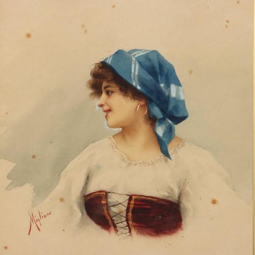 Vincenzo Migliaro, Portrait, Watercolor For Sale - Image 3 of 10