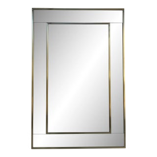 Modern Brass and White Glass Wall Mirror For Sale