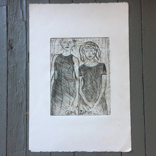 Vintage Original Etching "Girl Zone" For Sale - Image 4 of 6