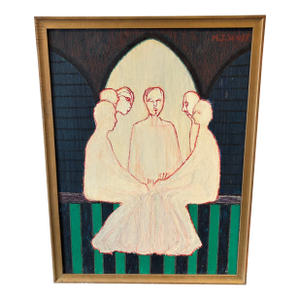 Vintage 1960s Figure Painting by Molly Schiff