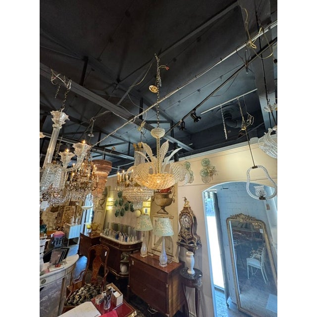 Modern Murano Glass Gold Leaf Chandelier For Sale - Image 3 of 7