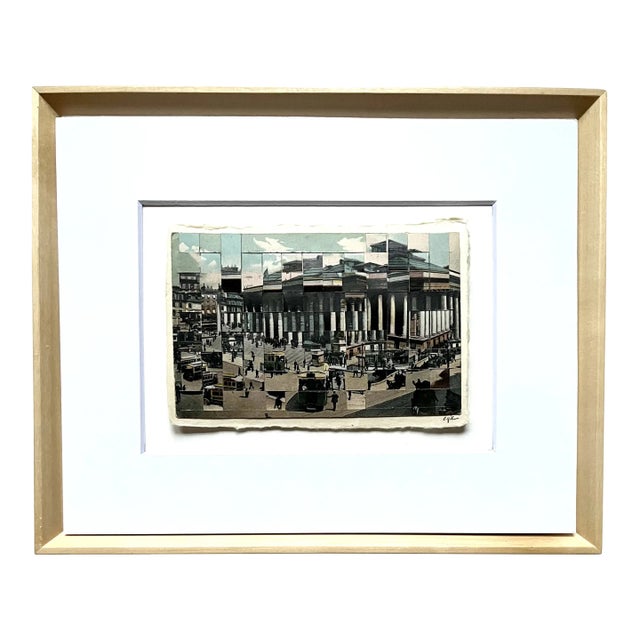 Paris, La Bourse, Hand Cut and Hand Woven Vintage Photo Postcards, Framed For Sale