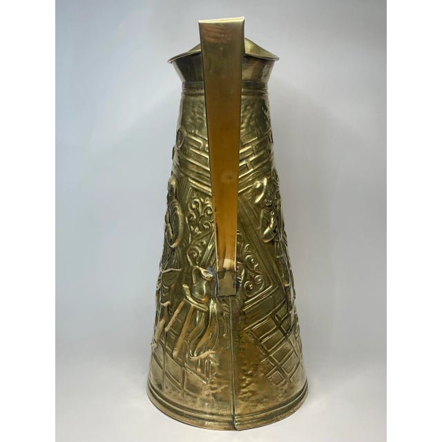 Brass English Traditional Embossed Pub Scene Brass Pitcher For Sale - Image 8 of 12