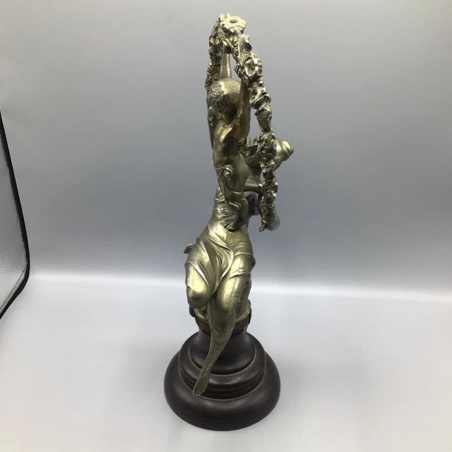 Victorian Late 19th Century Victorian Cast Metal Sculpture of a Female Supporting a Swinging Child in a Floral Wreath on a Walnut Base For Sale - Image 3 of 13