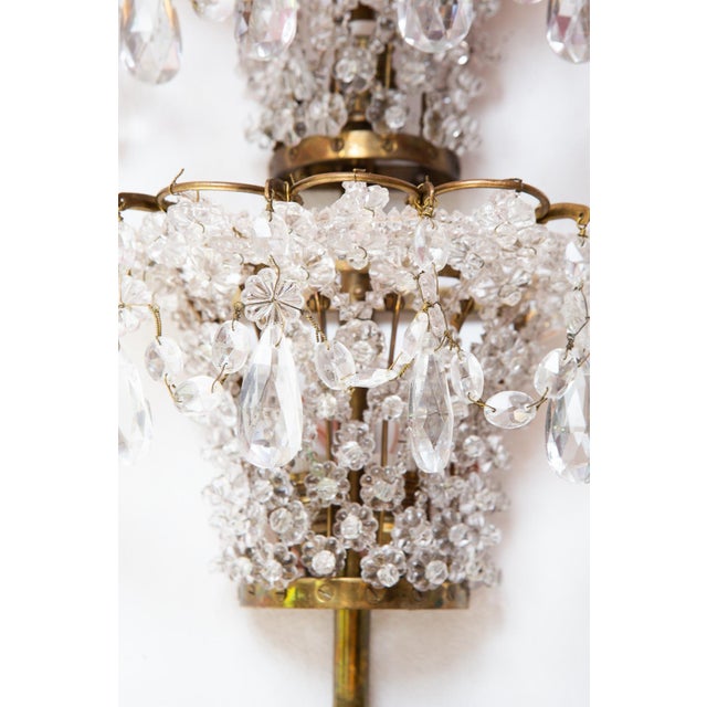 Traditional Large French Wall Sconces in Brass and Crystal, 1940s, Set of 2 For Sale - Image 3 of 14