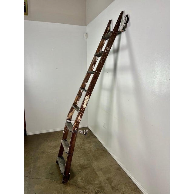 Antique Rustic Library Ladder, Iron & Wood With Distressed Patina For Sale - Image 4 of 18