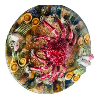 Circa 1880 Portuguese Palissy Ware Majolica Crab Plate by José A. Cunha For Sale