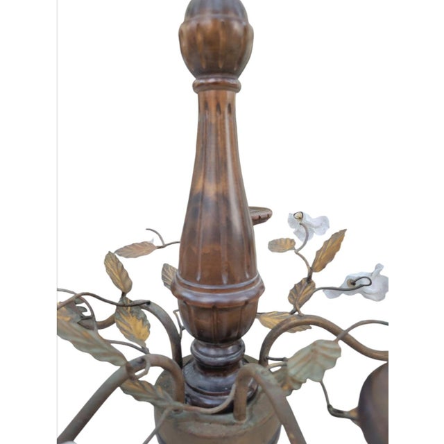 Vintage Wood Metal Ceramic White Rose Tole Italian White Ceramic Rose 5 Light Chandelier Fixture For Sale In West Palm - Image 6 of 12